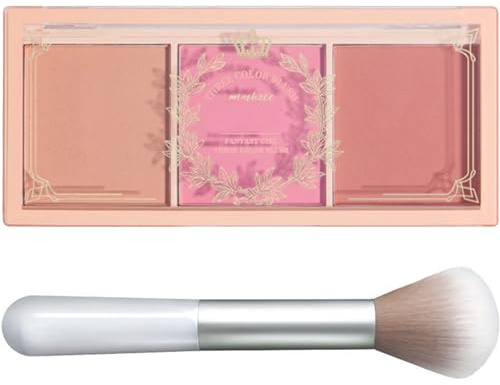 3 Color Matte Pink Blush Palette with Brush, Long Lasting Cheek Makeup, Smooth and Light Blush Powder for Face Beauty