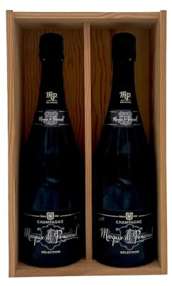 Coffret cadeau bois - vitre transparente - Champagne Marquis de Pomereuil brut - 2 Brut - 2x75cl