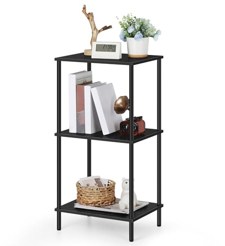 ETELI 3 Tier Tall End Table 31.6 Height Telephone Table Tall Side Table with Storage Small Sofa Entryway Table Night Stand with Metal Frame for Living Room Bedroom Bathroom Kitchen, Black