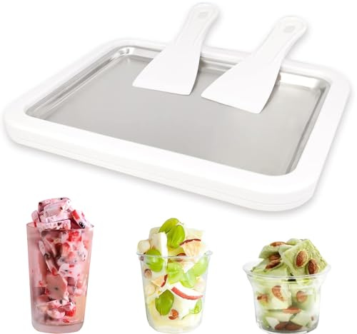 Máquina para hacer helado, placa fría instantánea de acero inoxidable con 2 espátulas, máquina de helado de yogur congelado, bricolaje casero para actividades divertidas para padres e hijos, familias