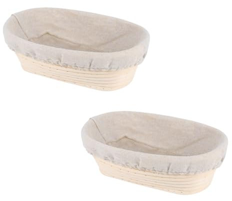 Cestino Ovale per Lievitazione del Pane, Cestini Bannetons in Rattan Naturale, Cestino per Lievitazione Madre con Fodera in Tessuto di Lino, Cestino Lievitazione Bannetons per Fare il Pane in Casa