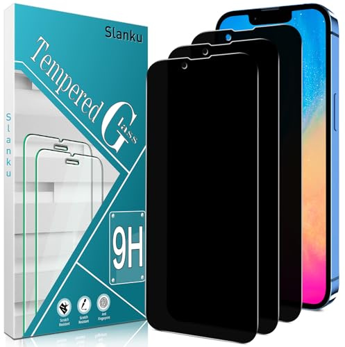 Slanku 3-Pack Privacy Screen Protector For iPhone 13 Min Tempered Glass | Anti-Spy, 9H Hardness, Scratch-Resistant, Case-Friendly, HD Clear