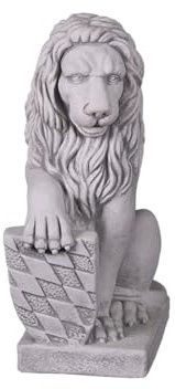 gartendekoparadies.de Statuen Löwe mit Schild rechts, Steinfigur, H. 40 cm, 15 kg, Grau, frostsicher aus Steinguss für Außenbereich (Löwe rechts)