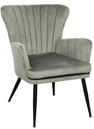 SVITA Sansa Sessel Wohnzimmer Cordbezug Lesesessel modern Polsterstuhl mit Armlehne Loungesessel Grau