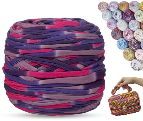 LEREATI Fettuccia per Borse a Uncinetto, 285g 100m Filato Grosso Colorati, Cordino per Borse Uncinetto, Cestini, Fai da Te, Decorazioni, Artigianato (Rosa Rossa & Viola)
