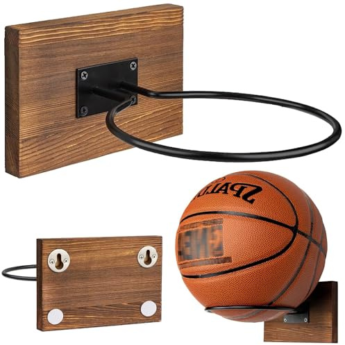 Fine jade2 Soporte de pared de madera para pelotas de baloncesto, voleibol, fútbol, rugby