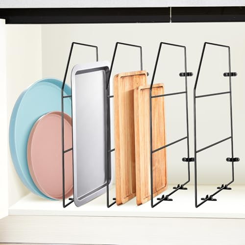 Blulu Backblech-Organizer, 45,7 x 50,8 cm, Trennwände für Schränke, Küchenschrank, Trennwände, vertikal, für Backbleche, Chrom-Pfannenregal, Aufbewahrungsdrähte für Küchenschränke (schwarz), 4 Stück