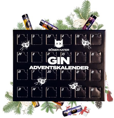 BÖSER KATER Limitierter Gin Adventskalender | Die perfekte Geschenkidee | Weihnachtskalender für Katzen- und Gin-Liebhaber | 24 spannende Türchen mit außergewöhnlichen & exklusiven Sorten