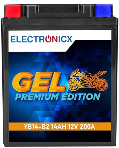 Electronicx GEL Premium YB14-B2 – 12V 14Ah 200A CCA Hochleistungs-Motorradbatterie: wartungsfrei, versiegelt, auslaufsicher, vibrationsfest und wetterbeständig – ideal für Roller, Quad und Motorrad