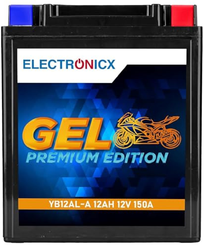 Electronicx, GEL, Motorradbatterie YB12AL-A 12V 12Ah 150A Starterbatterie wartungsfrei versiegelt auslaufsicher Hochleistung Roller, Mofa, Quad Motorrad- kompakt, vibrationsfest - Powersport Akku.