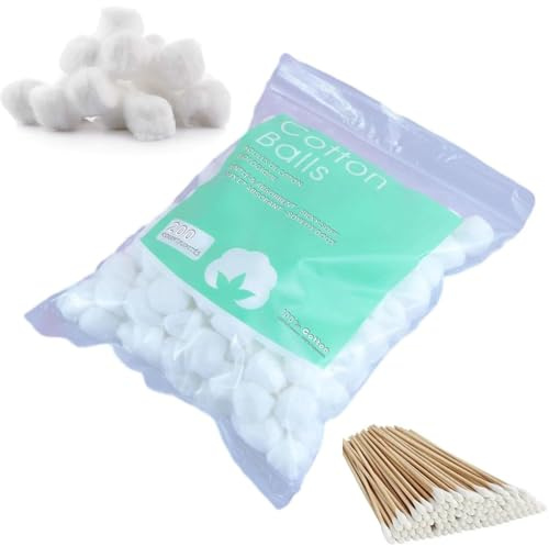 Boules de Coton de Maquillage Dégraissant,Pure Coton Boules Maquillage,Boules de Coton Dégraissantes,Boule de Coton,Boules de Coton Blanches,Boule Coton,Avec 1 paquet de coton - tiges,200pcs