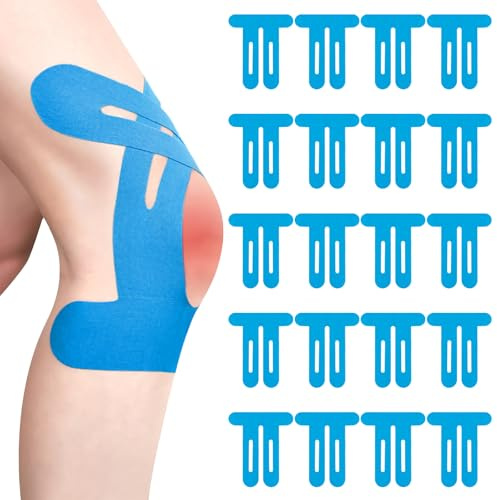 20 Stück Blau PreCut Kinesiotapes Knie, Knie Tape Vorgeschnitten | Kinesiotapes Vorgeschnitten Knie, Ohne Shere, Wasserfestes & Elastisches Physio Tape für Knie