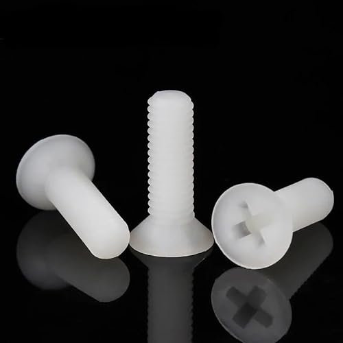 BCOMFY M5 weiße Kunststoff-Nylon-Senkkopfschrauben, Kreuzschlitz-Flachkopfschrauben, Schraubenlänge 4–40 mm(25mm)