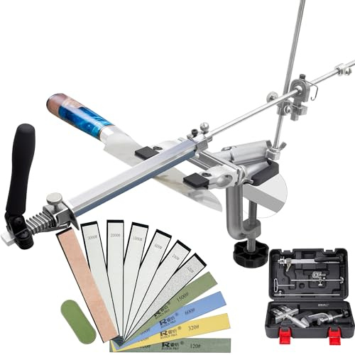 CWOVRS Messerschärfsystem, RX-009 Messerschärfer Profi 360° Flip Drehung mit festem Winkel, Präzise Slider, Küchenchef-Messerschärfer Set mit 10 Schleifsteine Set