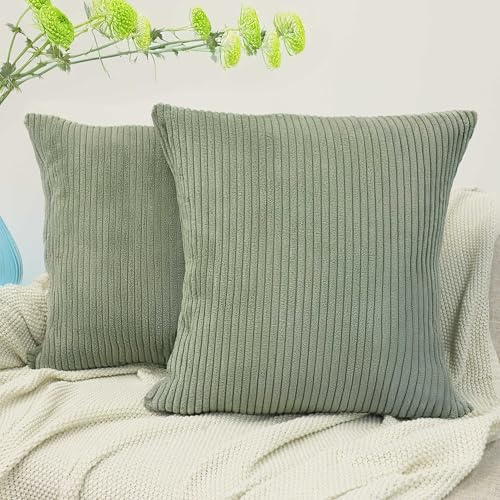 Amilian 2er Set Kissenbezug 50x50 cm - Bezüge für Sofakissen, Dekokissen, Zierkissen - Kissenhüllen 50 x 50 cm - Kissenhülle Blattpoesie