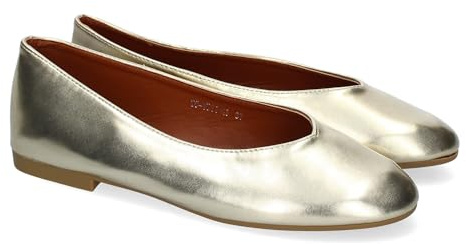 shoes&blues.es 89887 Bailarina Plana para Mujer, Diseno Elegante, Comodas de Punta Redonda, Ideales para el Dia a Dia. Oro Talla 40