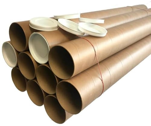 Pack de 10 Tubos de Cartón para Documentos Formato A4 - 5cm de Diámetro x 25cm de Largo Interior, Incluye Tapas Blancas de Plástico, Perfecto para Almacenaje, Archivo y Envío. (5x25 cm (A4))