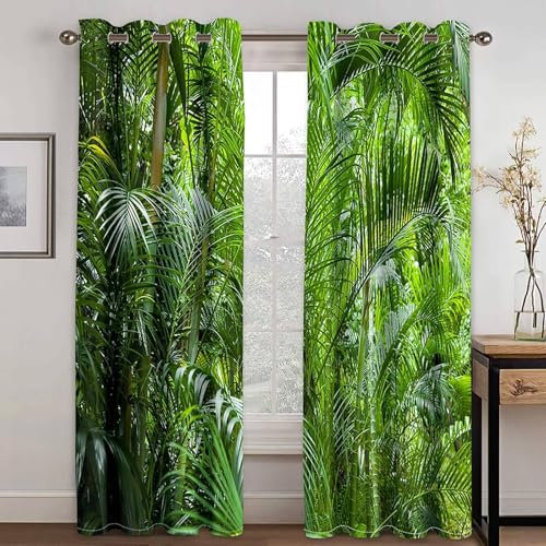 Mesnt Thermo Vorhänge, 107x214cm Grün Braun Grüne Pflanzen Kälteschutz Verdunklungsvorhänge Ösen Thermal Curtains Blackout Vorhang