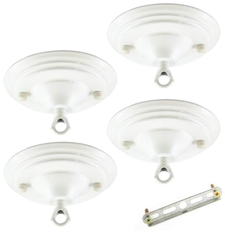 FSLiving PJ0115B Lot de 4 rosace de plafond pour suspension de lampe Blanc 135 x 65 mm Kit baldaquin en métal avec trou central et trou latéral prévu