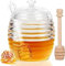 Culinavog Tarro de miel de vidrio, tarros transparentes con cuchara y tapa, recipiente de 240 ml para servir jarabe, dispensador de boca ancha para la cocina del hogar.