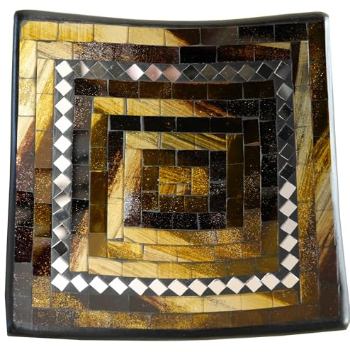 Tokoindah Handgefertigte Mosaikschale aus Terracotta - Dekorative Schlüssel- & Schmuckablage mit künstlerischem Glasmosaik - Unikat 20x20x6cm (Braun)