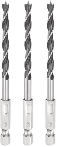 sourcing map 3pcs Brad Point Drill Bit 5mm (1/5) Dia Bearing Steel 1/4 Hex Shank Wood Drill Bits 2.01 Working Length Spiral Twist Drilling Tool for Woodworking Softwood Plywood Plastic