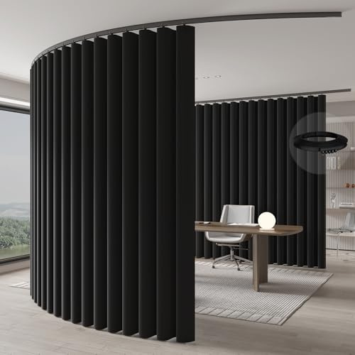 JILRON Cortina divisora de habitación, montaje en techo con rieles, separador de espacio para protección visual flexible (Negro - A243 x A270 cm)