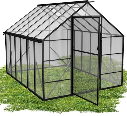 QEENTOE Gewächshaus Aluminium mit Fundament & Dachfenster Tomatenhaus wetterfest rostfrei Treibhaus Anzuchthaus temperaturbeständig Frühbeet Pflanzenhaus für Tomaten, Gemüse & Pflanzen - 340x180x195cm