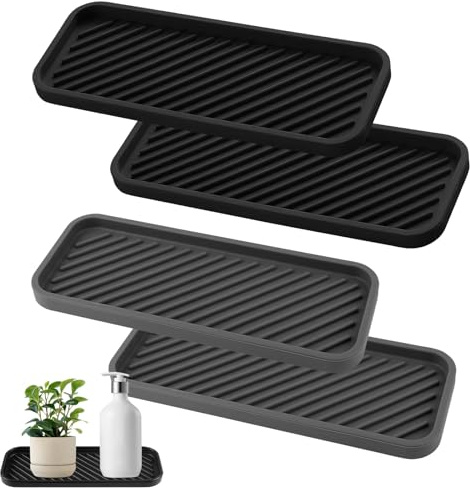 XHNKEG 4 Stück Abtropfmatte Schmal, Schwammhalter Abtropfmatte Schwarz Spülbecken Abtropfschale Waschbecken Organizer für Schwämme Spülmittel Seifen Bürsten