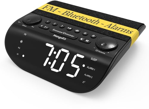 MangoKit UP-Max FM Radio Alarm Clock with 9 Natural Sounds, Sleep Aid,Stereo Bluetooth Speaker,90dB Loud Alarm for Heavy Sleepers, Snooze,Night Light, Sleep Timer,Large Dimmable Display, 20 FM Presets