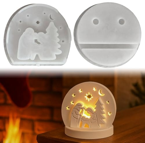 Silikonformen Gießformen Weihnachten,Silikonform Krippe Teelichthalter mit Sockel,Silikon Gießform Kerzenhalter Gipsform Zum Gießen Weihnachten Gießformen Silikon Krippenfiguren für DIY Handwerk