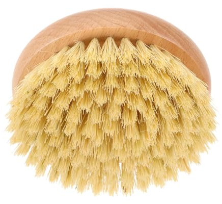 Spazzola Bagno Rotonda Compatta Manico in Legno di Faggio | Setole in Sisal, Uso Sotto Doccia, Impugnatura Comoda e Formato Pratico per Pulizia