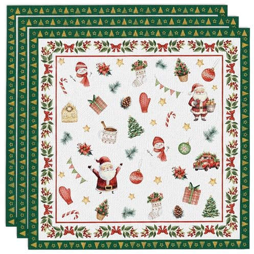 40 Stück Weihnachtsservietten mit Motiv - Festliche Servietten für Weihnachten, Tischdeko Weihnachten mit Santa & Schneemann, Weiche Weihnachtsservietten