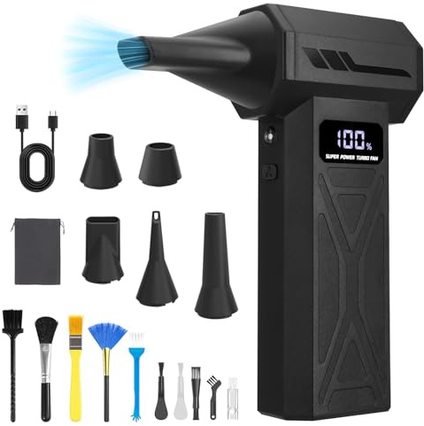 Xamanabu Compressed Air Duster for Computer Electronics, 110000RPM Cordless Electric Air Blower Rechargeable, Turbo Fan with 4-Speed, LED Light & Display, Fast Charging for Keyboard PC Laptop Car Home