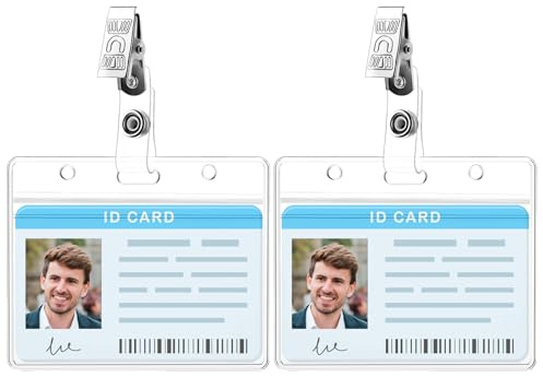 DOPENSPI 2 Stück Durchsichtiger Ausweishalter, Ausweishülle mit Clip, Weiche Kunststoff Ausweiskartenhüllen Wasserdichter Kreditkartenschutz Kartenhüllen Transparent Namensschilder