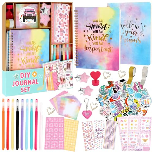 MOTIBACK Tagebuch Set für Mädchen, Kreatives DIY Journal & Scrapbook Set als Geschenk für Mädchen 8 9 10 11 12 13 14 Jahre, Schreibwaren und Bastelset für Teenager Mädchen