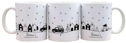 FOTOFOL Personalisierte Weihnachtstasse aus Keramik 330ml, Tasse zu Weihnachten - Personalisiert mit Namen oder Wunschtext | Glühwein-Tasse | Geschenkidee für Familie und Freunde - Winterzauber