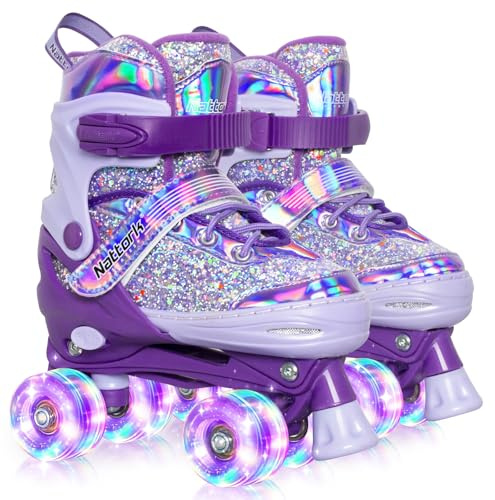 Mammygol Roller Skates for Girls, 4 Sizes Adjustable Quad Roller with Light up Wheels, for Children