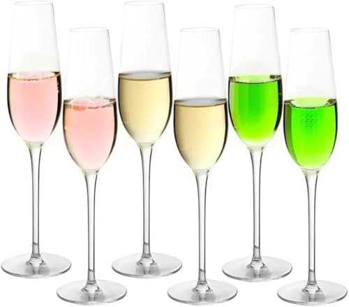 Tyawula 6-Pack Crystal Champagne Flutes – Elegant Lead-Free Glasses for Sparkling Wine | Seamless Stem & Smooth Edge Design | Perfect for Weddings, Anniversaries, & Celebrations (185, Millilitres)