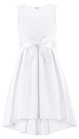Arshiner Niñas Vestido Sin Mangas Novia Malla Vestidos Verano Formal Festivo Vestido Elegante Fiesta Vestidos con Cinturón para Niñas 5-13 años