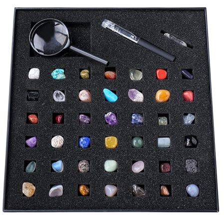Gemstonee Exemplar-Set – polierte Entdeckungsbox, echtes Edelstein-Sortiment, Geologie-Starter-Set, Kristall-Display-Steine, poliertes Edelstein-Set für Kinder, Studenten, Wissenschaft, Erkundung