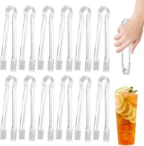 Lot de 12 pinces de service en plastique transparent de 16 cm, faciles à tenir, petits ustensiles de service pour fête, buffet, apéritif, salade, traiteur, glace