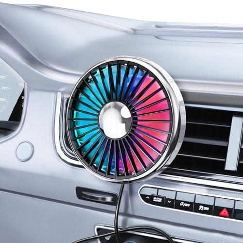 NIFBANG USB Ventilator Auto für Lüftungsgitter,360° Drehbar Leiser Mini Auto Lüfter mit Farbige LED Licht,3 Geschwindigkeiten Klein KFZ Ventilator für PKW SUV LKW Wohnmobil Van 5V Auto Silent Fan