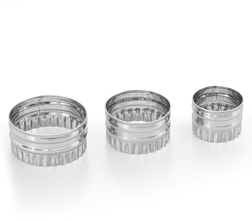 Zenker Set of 3 Crinkled Round Pastry Cutters, Stainless Steel | Cookie Biscuit and Tart Moulds with Crinkle Cut Edge, Baking Enthusiasts, Flat and Fluted Edge, for Dough, 5cm, 6.2cm, 7.6cm