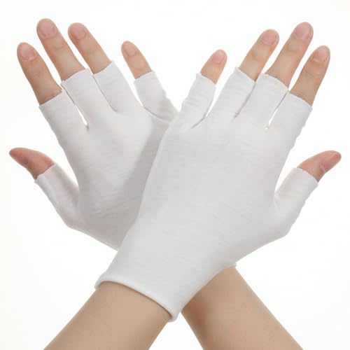 4 Pairs White Fingerless Gloves, Fingerless Touchscreen Moisturizing Gloves, Cotton Moisturizing Glove for Dry Hands Sleeping, Cotton Quilting Glove', Eczema Glove for Women