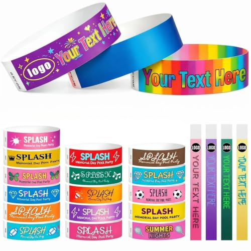 Paper Wristbands Personalised Custom Text Logo 19/25mm Events Wedding ID | Waterproof Tear Resistant, Strong Self-Adhesive, HD Vivid Printing, 50-10000 Pcs Bulk, Skin-Friendly & Disposable