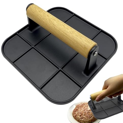 Pressa per hamburger, pressa per pancetta da 15 cm, piastra rotonda piatta con manico antiscivolo anti scottatura per casa, cucina, barbecue all'aperto