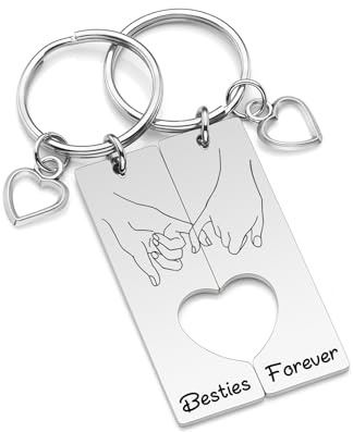 PiercingJak Portachiavi con scritta Grave Besties Forever per i migliori amici BFF con puzzle separabile, motivo promessa del piccolo dito, ciondolo a forma di cuore, per 2 in acciaio inossidabile