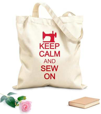 XIARON Canvas-Tasche mit verstärktem Boden Nähen und Patchwork: Ruhe bewahren und weiternähen Nähladen 340g/m² dickes Gewebe Als Geschenktasche verwendbar L Karminrot
