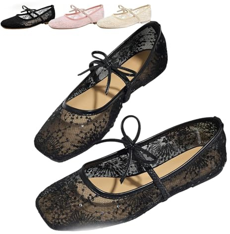 Mesh Ballet Flats for Women Ballerina Flats Strap Embroidered Shoes Wide Width Casual Summer Dress Mary Jane Flat Shoes